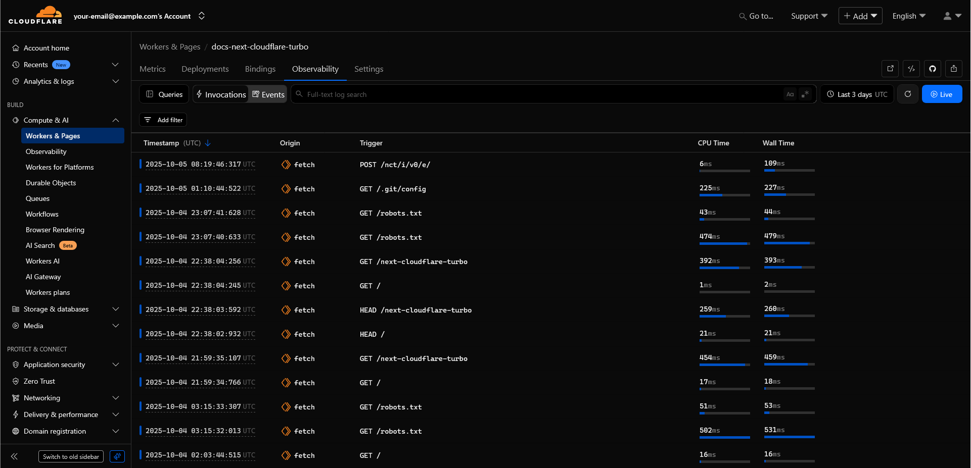 Real-time Logs View